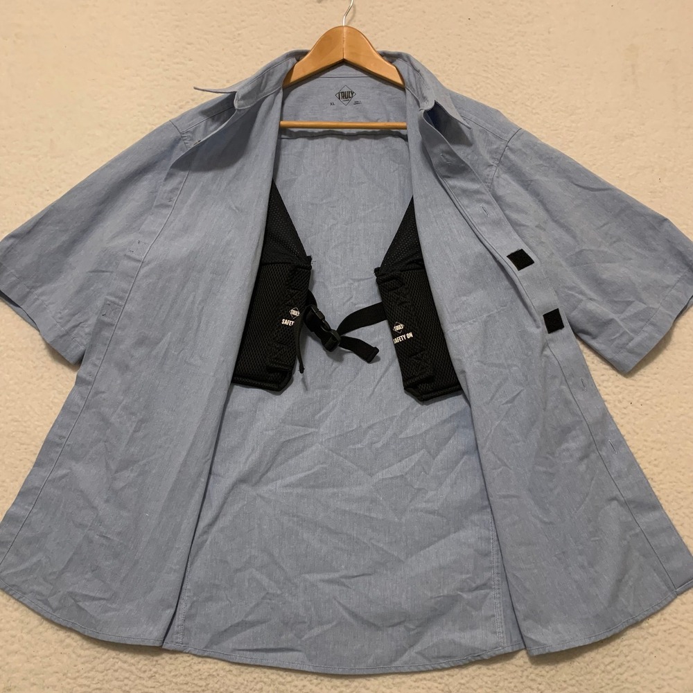 Truly Concealed Short Sleeve Button Down Shirt Mens XL Internal Holster Blue